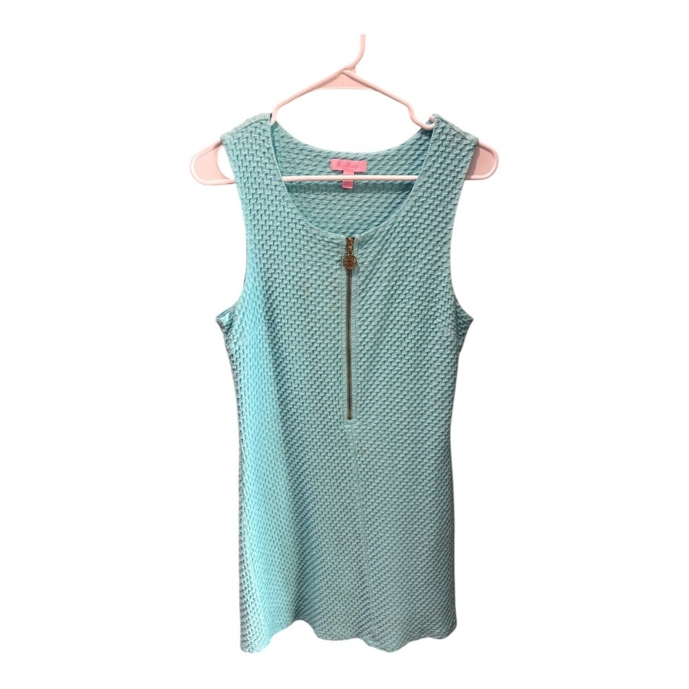Lilly Pulitzer Teal Textured Zipper Neck Sleeveless Shift Dress Size L